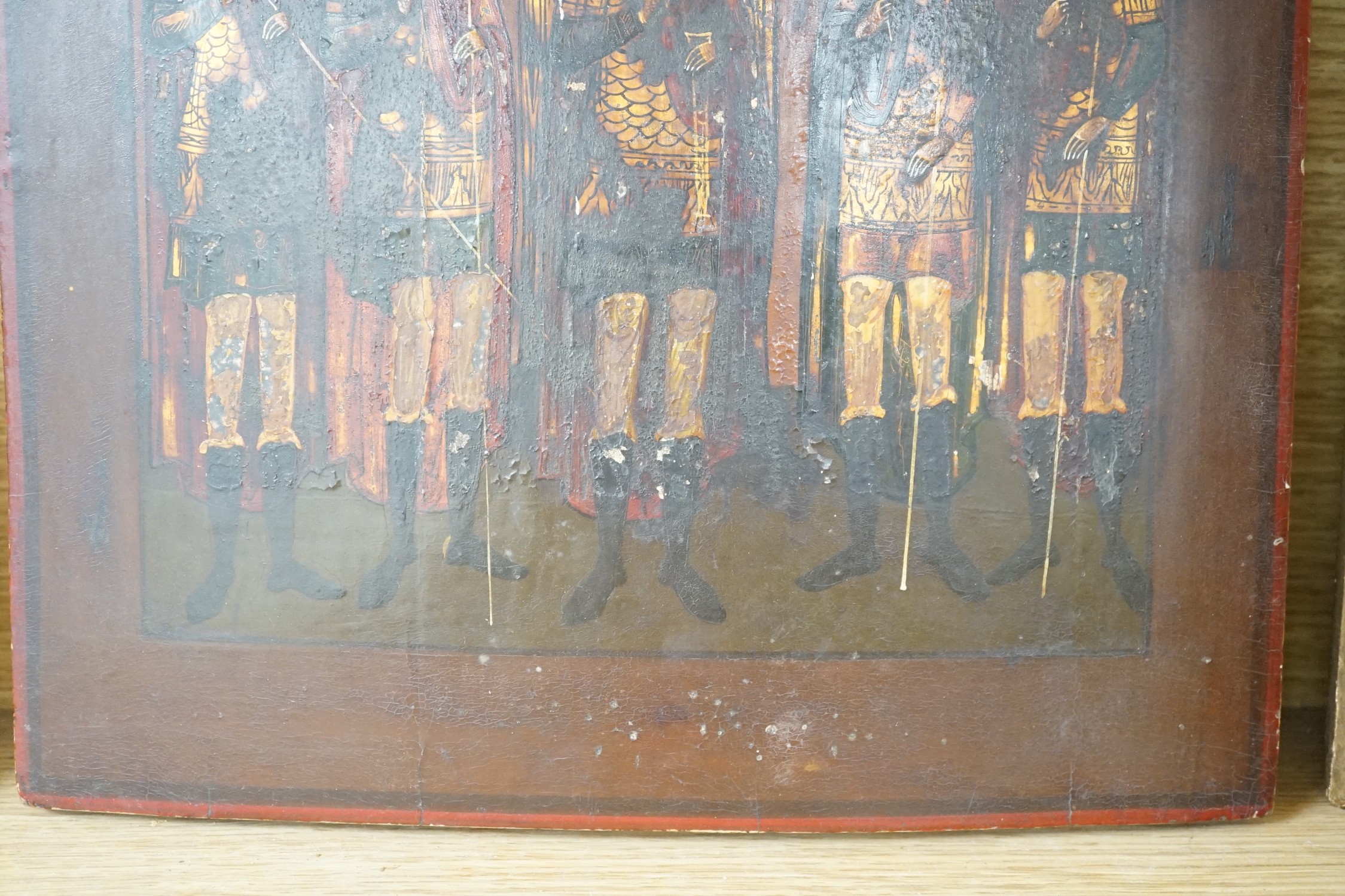 19th century Eastern European School, tempera on wooden panel, Icon of apostles, 35 x 31cm